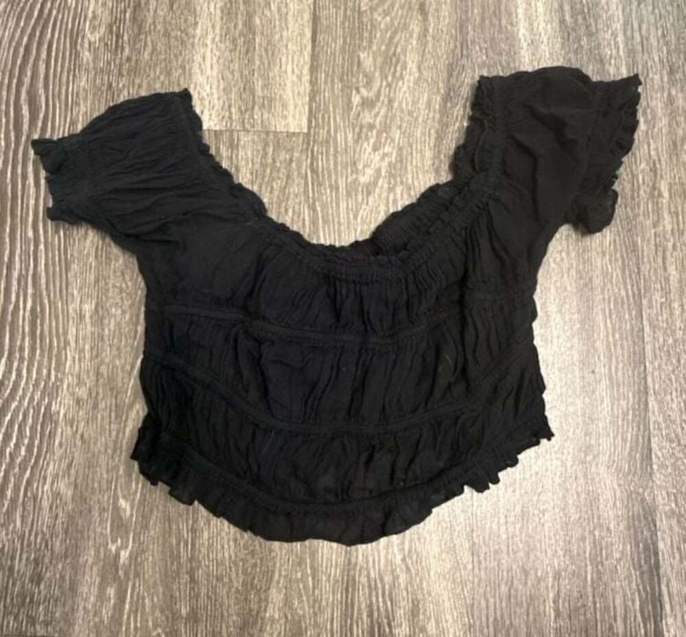 Free People FP One Cheri Smocked Off-the-Shoulder Crop Top in Black